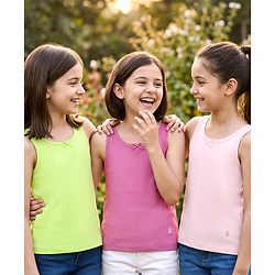 Pine Kids Cotton Lycra Knit Sleeveless Solid Vests Pack of 3 - Multicolor