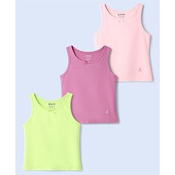 Pine Kids Cotton Lycra Knit Sleeveless Solid Vests Pack of 3 - Multicolor