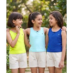 Pine Kids Cotton Lycra Knit Sleeveless Solid Vests Pack of 3 (Color May Vary)