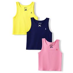 Pine Kids Cotton Lycra Knit Sleeveless Solid Vests Pack of 3 (Color May Vary)