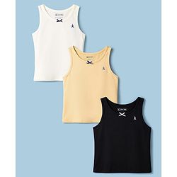 Pine Kids Cotton Lycra Knit Sleeveless Solid Vests Pack of 3 - Multicolor