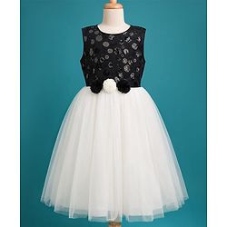 Pine Kids Mesh Woven Sleeveless Party Dress with Sequin Detailing & Floral Applique - Black