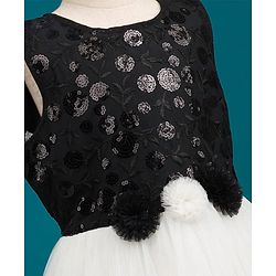Pine Kids Mesh Woven Sleeveless Party Dress with Sequin Detailing & Floral Applique - Black