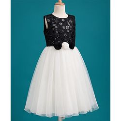 Pine Kids Mesh Woven Sleeveless Party Dress with Sequin Detailing & Floral Applique - Black