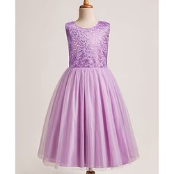 Pine Kids Mesh Woven Sleeveless Party Dress with Sequin Detailing - Purple