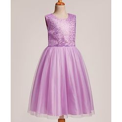 Pine Kids Mesh Woven Sleeveless Party Dress with Sequin Detailing - Purple