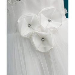 Pine Kids Mesh Woven Sleeveless Party Dress with Floral Embroidery & Applique - White