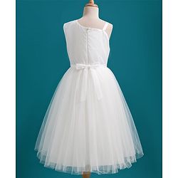 Pine Kids Mesh Woven Sleeveless Party Dress with Floral Embroidery & Applique - White