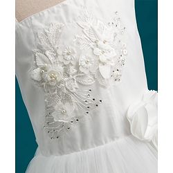 Pine Kids Mesh Woven Sleeveless Party Dress with Floral Embroidery & Applique - White