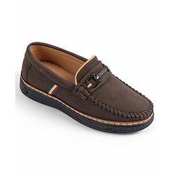 Pine Kids Slip On Formal & Party Wear Loafers With Applique -Dark Brown