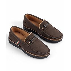 Pine Kids Slip On Formal & Party Wear Loafers With Applique -Dark Brown