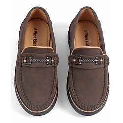Pine Kids Slip On Formal & Party Wear Loafers With Applique -Dark Brown