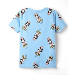Pine Kids Disney Single Jersey Knit Half sleeves T-shirts & Shorts Night Suit With Mickey Mouse Print - Light Blue