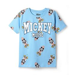 Pine Kids Disney Single Jersey Knit Half sleeves T-shirts & Shorts Night Suit With Mickey Mouse Print - Light Blue