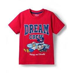 Pine Kids Disney Single Jersey Knit Half Sleeves T-Shirt Pyjama Night Suit With Mickey & Donald Print - Multicolour
