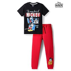 Pine Kids Disney Single Jersey Knit Half Sleeves T-Shirt & Pyjama Night Suit with Mickey Mouse Graphics - Multicolor