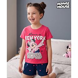 Pine Kids Disney 100% Cotton Knit Half Sleeves T-Shirt & Shorts Night Suit With Minnie Mouse Graphics-Multicolor