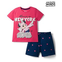 Pine Kids Disney 100% Cotton Knit Half Sleeves T-Shirt & Shorts Night Suit With Minnie Mouse Graphics-Multicolor