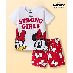Pine Kids Disney Single Jersey Knit Half Sleeves T-Shirt & Shorts Night Suit With Minnie & Donald Print - Multicolour