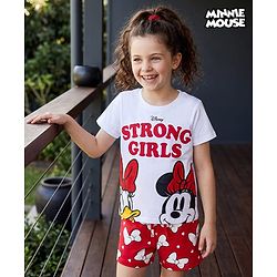 Pine Kids Disney Single Jersey Knit Half Sleeves T-Shirt & Shorts Night Suit With Minnie & Donald Print - Multicolour