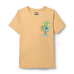 Pine Kids Disney Single Jersey Knit Half Sleeve T-Shirt with Stitch Front & Back Print - Beige