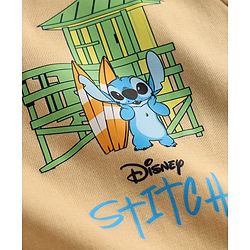 Pine Kids Disney Single Jersey Knit Half Sleeve T-Shirt with Stitch Front & Back Print - Beige