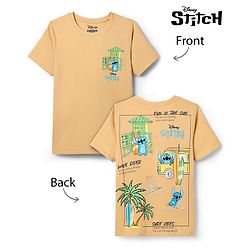 Pine Kids Disney Single Jersey Knit Half Sleeve T-Shirt with Stitch Front & Back Print - Beige