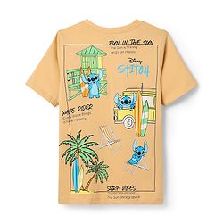 Pine Kids Disney Single Jersey Knit Half Sleeve T-Shirt with Stitch Front & Back Print - Beige