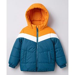 Pine Kids Woven Full Sleeves Hooded Padded Jacket with Colour Block Design - Blue