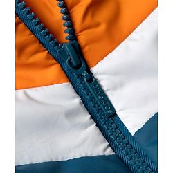 Pine Kids Woven Full Sleeves Hooded Padded Jacket with Colour Block Design - Blue