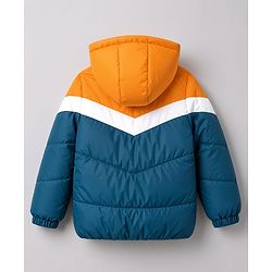 Pine Kids Woven Full Sleeves Hooded Padded Jacket with Colour Block Design - Blue