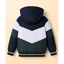 Pine Kids Woven Full Sleeves Hooded Padded Jacket - White & Green