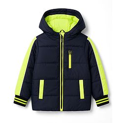 Pine Kids Woven Full Sleeves Hooded Padded Jacket - Navy Blue