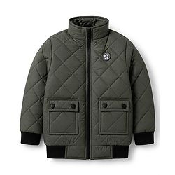 Pine Kids Woven Full Sleeves Padded Quilted Winter Jacket - Dark Green