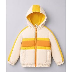 Pine Kids Woven Full Sleeves Hooded Padded Jacket with Colour Block Stripes - Off White
