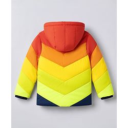 Pine Kids Woven Full Sleeves Hooded Padded Jacket with Colour Block Design - Red & Yellow