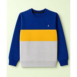 Pine Kids Cotton Knit Sweatshirt with Full Sleeves and Color Block Pattern - Navy Blue