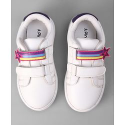 Pine Kids Velcro Closure Casual Shoes With Star Applique & Cat Print - Pink