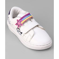 Pine Kids Velcro Closure Casual Shoes With Star Applique & Cat Print - Pink