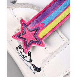 Pine Kids Velcro Closure Casual Shoes With Star Applique & Cat Print - Pink