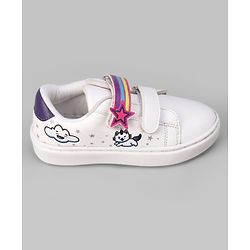 Pine Kids Velcro Closure Casual Shoes With Star Applique & Cat Print - Pink