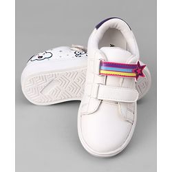 Pine Kids Velcro Closure Casual Shoes With Star Applique & Cat Print - Pink