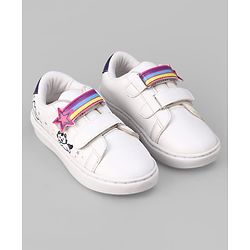 Pine Kids Velcro Closure Casual Shoes With Star Applique & Cat Print - Pink