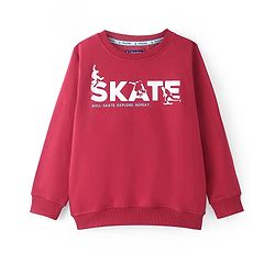 Pine Kids Knit Full Sleeves Sweatshirt with Text Print - Red