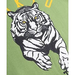 Pine Kids Cotton Knit Sweatshirt with Full Sleeves and Tiger Print - Green