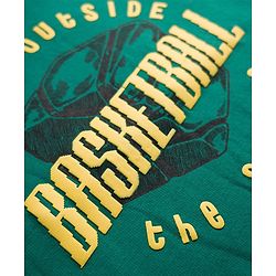 Pine Kids Cotton Knit Sweatshirt with Full Sleeves and Basketball Text Print - Green