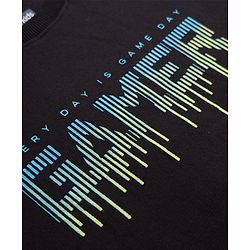 Pine Kids Cotton Knit Sweatshirt with Full Sleeves and Gamer Text Print - Black