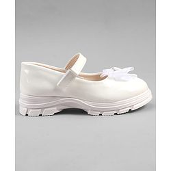Pine Kids Velcro Closure Ballerina With Bow & Hearts Applique - White