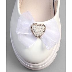 Pine Kids Velcro Closure Ballerina With Bow & Hearts Applique - White