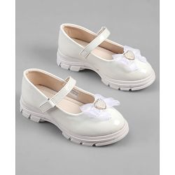 Pine Kids Velcro Closure Ballerina With Bow & Hearts Applique - White